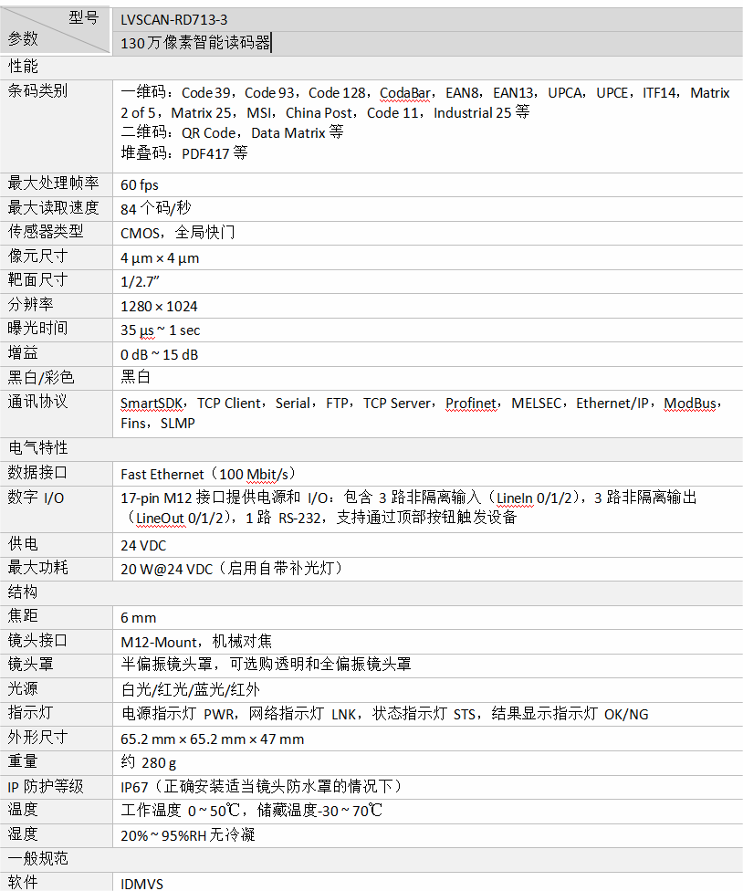 海康LVSCAN-RD713-3工业读码器参数图